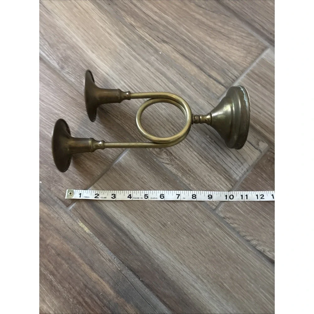 Brass Double Candle Holder  French‎ Horn Trumpet Candlestick MCM  11